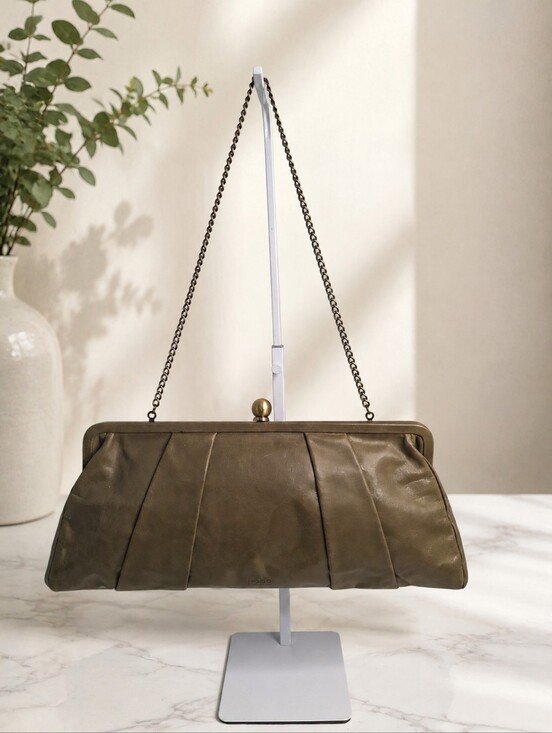 HOBO Handbags - HOBO International Vintage Olive Leather Pleated Kiss Lock Chain Shoulder Bag